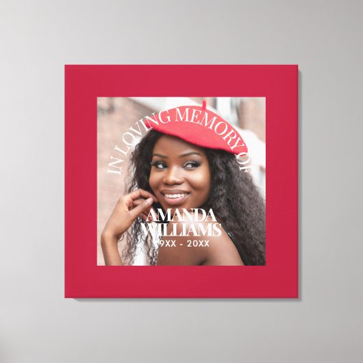 Persoonlijke foto- en tekstherdenking rood canvas afdruk (Voorkant)