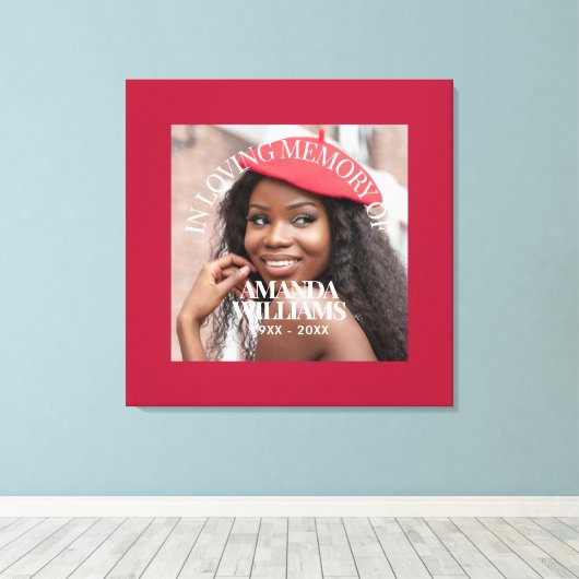 Persoonlijke foto- en tekstherdenking rood canvas afdruk (Insitu (Houten vloer))