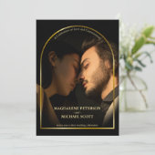 Persoonlijke foto Gold Arch Lijst Black Wedding Kaart (Staand voorkant)