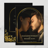 Persoonlijke foto Gold Arch Lijst Black Wedding Kaart (Voorkant / Achterkant)