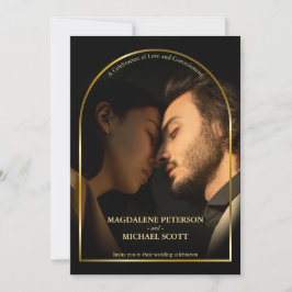 Persoonlijke foto Gold Arch Lijst Black Wedding Kaart