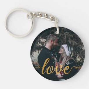 Persoonlijke foto Gold Calligraphic Love Sleutelha Sleutelhanger
