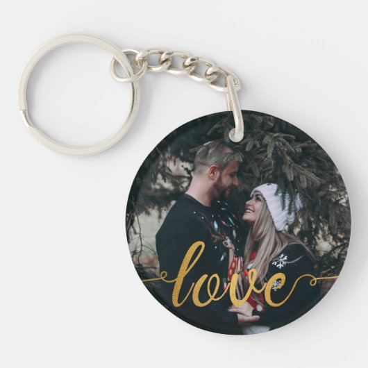 Persoonlijke foto Gold Calligraphic Love Sleutelha Sleutelhanger (Voorkant)