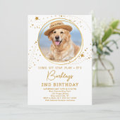 Persoonlijke foto Gold Stars Dog Birthday Kaart (Staand voorkant)