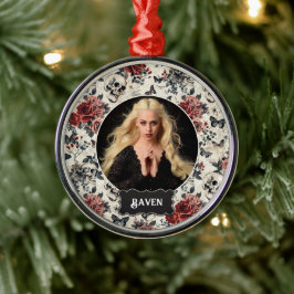 Persoonlijke foto gotische roos en schedel Kerstmi Metalen Ornament