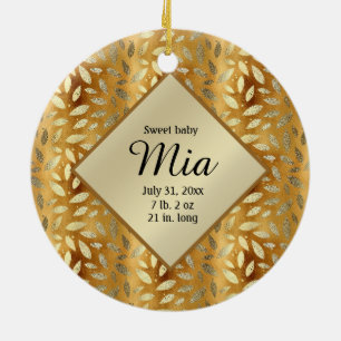 Persoonlijke foto gouden bladeren baby verjaardag keramisch ornament