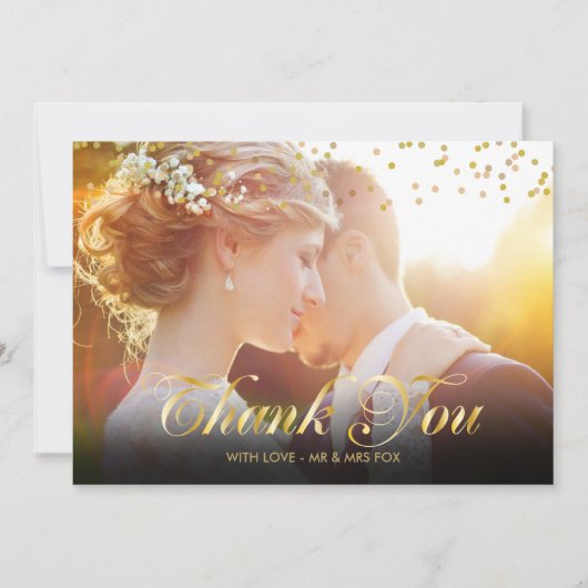 Persoonlijke foto gouden confetti script bedankt (Voorkant)