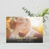 Persoonlijke foto gouden confetti script bedankt (Staand voorkant)