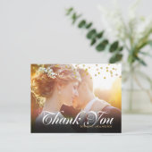 Persoonlijke foto gouden confetti script bedankt briefkaart (Staand voorkant)