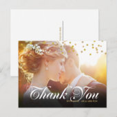 Persoonlijke foto gouden confetti script bedankt briefkaart (Voorkant / Achterkant)