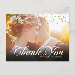 Persoonlijke foto gouden confetti script bedankt briefkaart