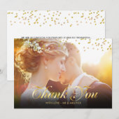 Persoonlijke Foto Gouden Confetti Script Dank Je Bedankkaart (Voorkant / Achterkant)