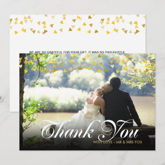Persoonlijke Foto Gouden Harten Script Bedankt (Voorkant / Achterkant)