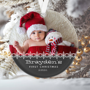 Persoonlijke foto grijze baby eerste kerst ornament