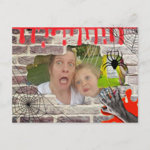 Persoonlijke foto Halloween achter de muur Briefkaart