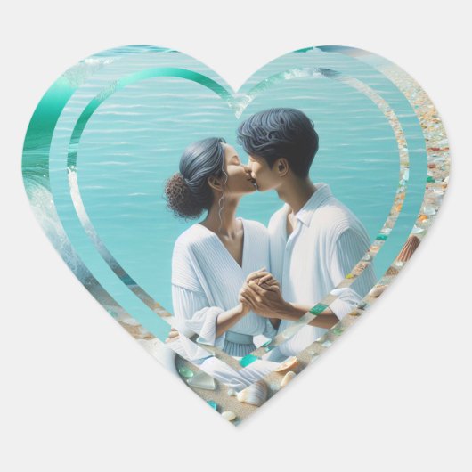 Persoonlijke foto hart strand  hart sticker (Voorkant)