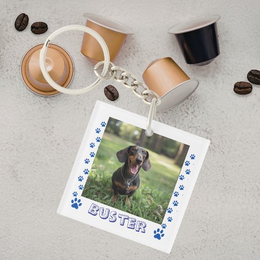 Persoonlijke foto hond poten blauw sleutelhanger