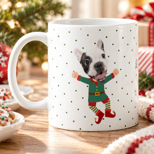Persoonlijke foto hondengezicht leuk kerstelf huis koffiemok