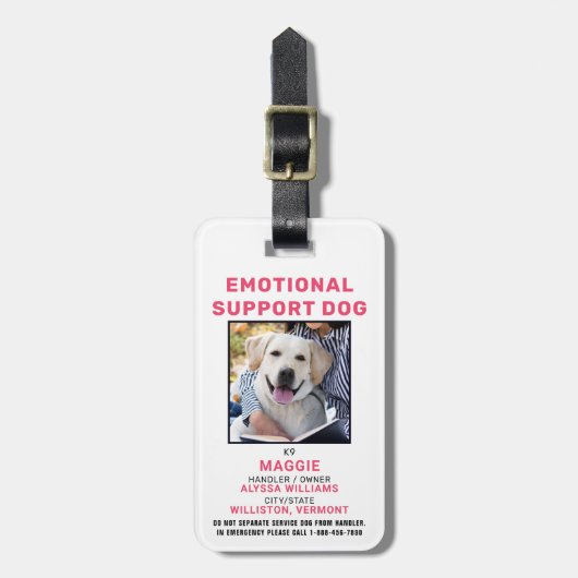 Persoonlijke foto-ID Emotional Support Dog Badge Bagagelabel (Voorkant verticaal)