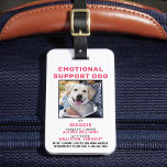 Persoonlijke foto-ID Emotional Support Dog Badge Bagagelabel<br><div class="desc">Emotional Support Dog - Identificeer uw hond gemakkelijk als een ESA, terwijl u uw hond op afleiding blijft richten en op afleiding blijft snijden terwijl u werkt met een van deze k9 ESA-ID-badges. Hoewel niet vereist, geeft een Emotional Support Dog ID-badge u en uw hond de gemoedsrust en het gemak...</div>