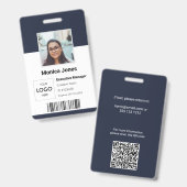 Persoonlijke foto ID QR-code donkerblauw Badge (Voor- en achterkant)