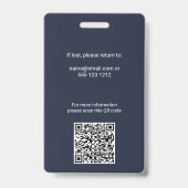 Persoonlijke foto ID QR-code donkerblauw Badge (Achterkant)