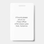 Persoonlijke foto-id Reporter Press Pass ID Badge (Achterkant)