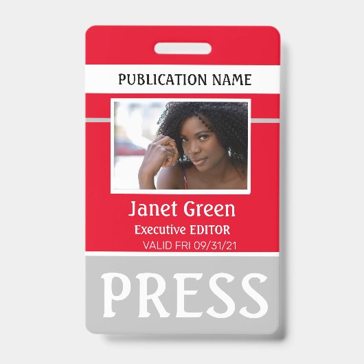 Persoonlijke foto-id Reporter Press Pass ID Red Badge (Voorzijde)