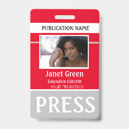Persoonlijke foto-id Reporter Press Pass ID Red Badge