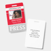 Persoonlijke foto-ID-reporterperspas-ID rood Badge (Voor- en achterkant)