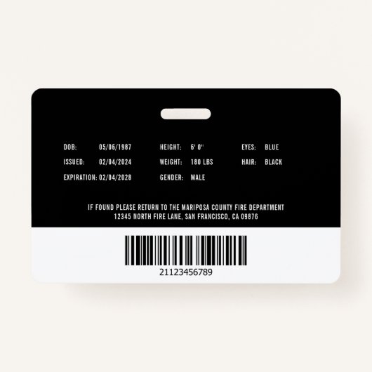 Persoonlijke foto-ID van de brandweerman Badge (Achterkant)