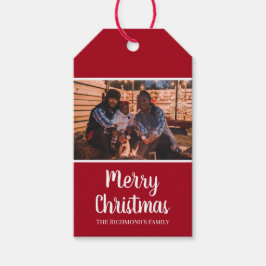 Persoonlijke foto in de kerstdagen van het rode Li Cadeaulabel