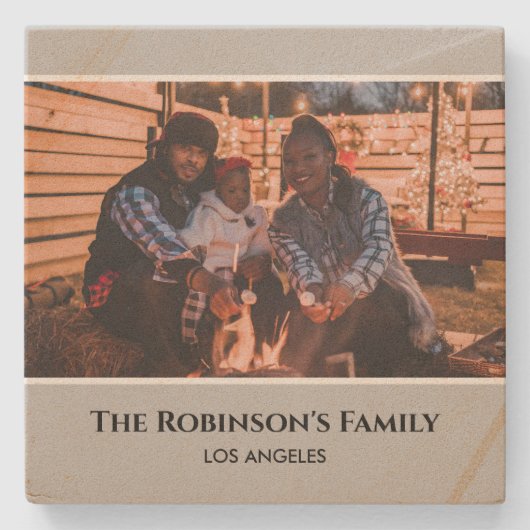 Persoonlijke foto in grijs Lijst met teksten Stenen Onderzetter (Voorkant)