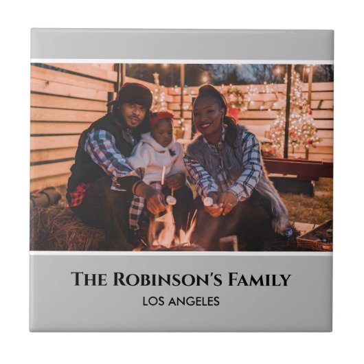 Persoonlijke foto in grijs Lijst met teksten Tegeltje (Voorkant)