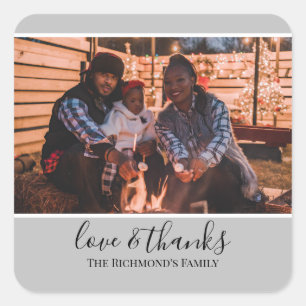 Persoonlijke foto in Grijze Lijst Love Bedankt Vierkante Sticker