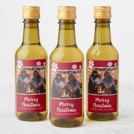 Persoonlijke foto in rode Lijst sneeuwvlokken Wijn Etiket