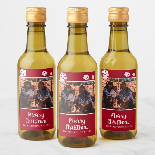 Persoonlijke foto in rode Lijst sneeuwvlokken Wijn Etiket (Flessen)