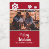 Persoonlijke foto in rode Lijst sneeuwvlokken Wijn Etiket (Enkel label)