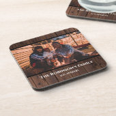 Persoonlijke foto in Rustic Dark Wood Texture Bier Onderzetter (Linkerzijde)