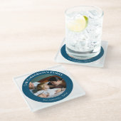 Persoonlijke foto in Turquoise Circle met teksten Glazen Onderzetter (Schuin)