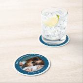 Persoonlijke foto in Turquoise Circle met teksten Ronde Kartonnen Onderzetter (Insitu)