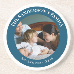 Persoonlijke foto in Turquoise Circle met teksten Zandsteen Onderzetter