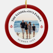 Persoonlijke foto in zwarte cirkel met rode anker keramisch ornament (Achterkant)