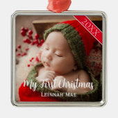 Persoonlijke foto kerstcadeau voor baby's eerste k metalen ornament (Voorkant)