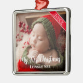 Persoonlijke foto kerstcadeau voor baby's eerste k metalen ornament (Links)