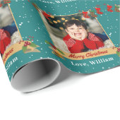 Persoonlijke foto kerstfeestdag groen cadeaupapier (Rol Hoek)