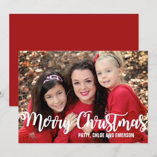 Persoonlijke foto-kerstKaart, rood en wit Feestdagenkaart (Voorkant / Achterkant)