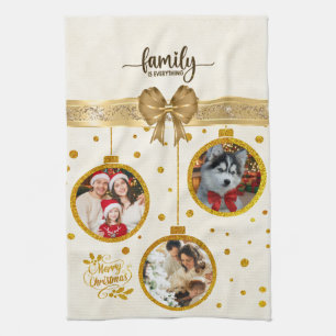 Persoonlijke foto Kerstmis Keuken Gouden Ornament Theedoek