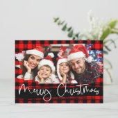Persoonlijke foto Kerstmis met Buffalo Plaid Grung Feestdagenkaart (Staand voorkant)