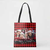 Persoonlijke foto Kerstmis met Buffalo Plaid Grung Tote Bag (Voorkant)